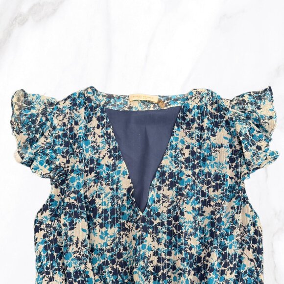 Ramy Brook Women's Blue Floral Print Simone Silk Smocked Mini Dress, Size S - Picture 5 of 9